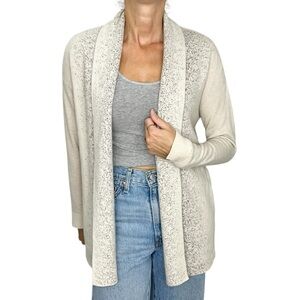 D Exterior Italy cashmere blend designer cream taupe metallic cardigan sweater S